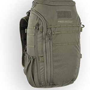 Compact olive green tactical backpack featuring multiple zippered compartments and adjustable straps, ideal for outdoor activities and gear organization.